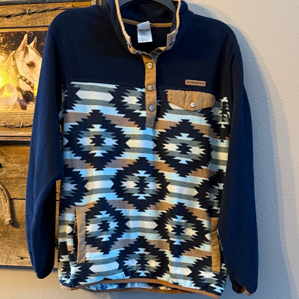 Cinch Black and Tan Patterned Pullover - image 1